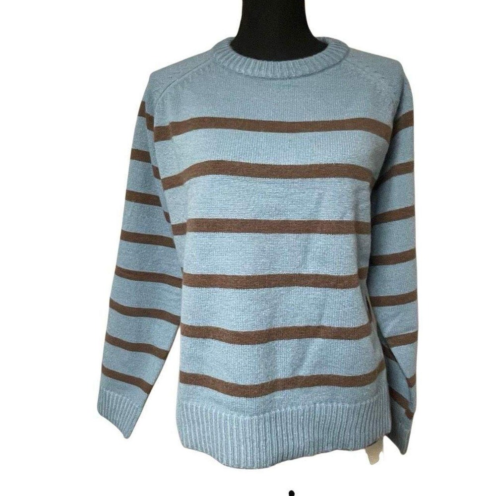 Dazy Light Blue and Brown Striped Soft Pullover Sweater N0588
